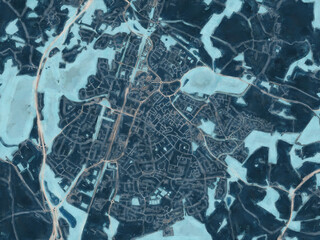 Painterly Style City Map of Welwyn Garden City, the United Kingdom in a Blue Color Scheme.