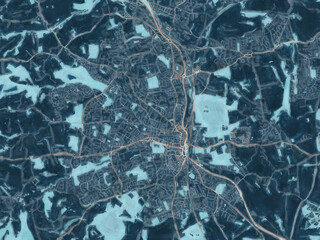 Painterly Style City Map of Chesterfield, the United Kingdom in a Blue Color Scheme.