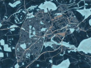 Painterly Style City Map of Corby, the United Kingdom in a Blue Color Scheme.