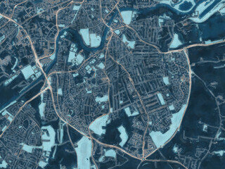 Painterly Style City Map of West Bridgford, the United Kingdom in a Blue Color Scheme.