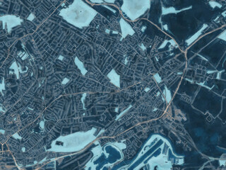 Painterly Style City Map of Carlton, the United Kingdom in a Blue Color Scheme.