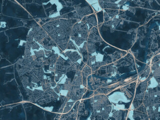 Painterly Style City Map of Stockton-on-Tees, the United Kingdom in a Blue Color Scheme.