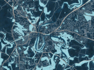 Painterly Style City Map of Durham, the United Kingdom in a Blue Color Scheme.