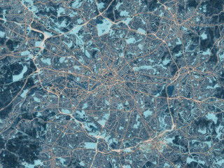 Painterly Style City Map of Manchester, the United Kingdom in a Blue Color Scheme.
