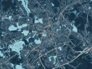 Painterly Style City Map of Rochdale, the United Kingdom in a Blue Color Scheme.