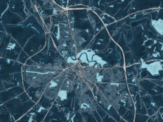 Painterly Style City Map of Carlisle, the United Kingdom in a Blue Color Scheme.