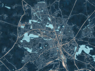 Painterly Style City Map of Crewe, the United Kingdom in a Blue Color Scheme.