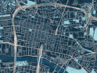 Painterly Style City Map of Glasgow Center, the United Kingdom in a Blue Color Scheme.