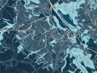 Painterly Style City Map of Hamilton, the United Kingdom in a Blue Color Scheme.