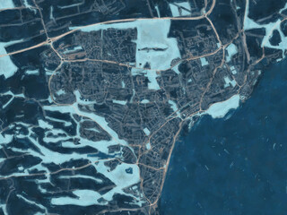 Painterly Style City Map of Kirkcaldy, the United Kingdom in a Blue Color Scheme.