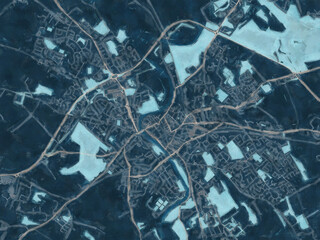 Painterly Style City Map of Dumfries, the United Kingdom in a Blue Color Scheme.