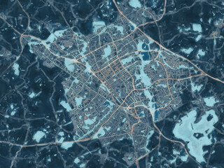 Painterly Style City Map of Milton Keynes, the United Kingdom in a Blue Color Scheme.