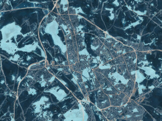 Painterly Style City Map of Oxford, the United Kingdom in a Blue Color Scheme.