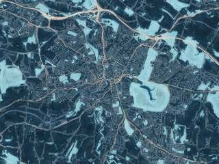 Painterly Style City Map of Maidstone, the United Kingdom in a Blue Color Scheme.