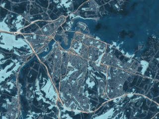 Painterly Style City Map of Medway Towns, the United Kingdom in a Blue Color Scheme.