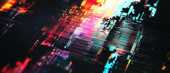 Vivid Glitch Art With Intersecting Neon Structures