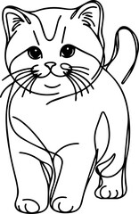 Black Line Art Style Small Pet Cat Cutie and Stand Pose Hand Drawn Illustration