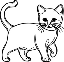 Black Line Art Style Small Pet Cat Cutie and Stand Pose Hand Drawn Illustration