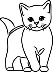 Black Line Art Style Small Pet Cat Cutie and Stand Pose Hand Drawn Illustration