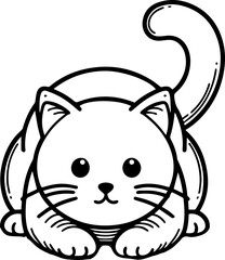 Black Line Art Style Small Pet Cat Cutie and Crawl Pose Hand Drawn Illustration