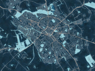 Painterly Style City Map of Aylesbury, the United Kingdom in a Blue Color Scheme.