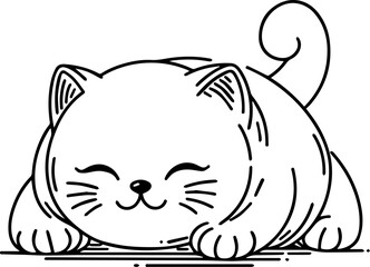 Black Line Art Style Small Pet Cat Cutie and Crawl Pose Hand Drawn Illustration