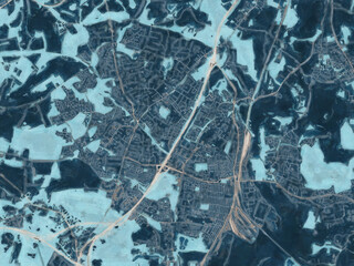 Painterly Style City Map of Eastleigh, the United Kingdom in a Blue Color Scheme.