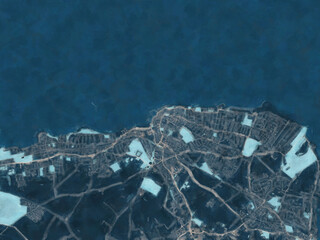 Painterly Style City Map of Margate, the United Kingdom in a Blue Color Scheme.