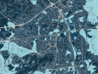 Painterly Style City Map of Farnborough, the United Kingdom in a Blue Color Scheme.