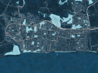 Painterly Style City Map of Littlehampton, the United Kingdom in a Blue Color Scheme.