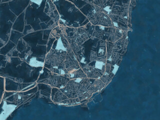 Painterly Style City Map of Ramsgate, the United Kingdom in a Blue Color Scheme.