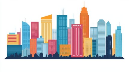 Fototapeta premium Vibrant City Skyline with Clean Lines and Colors