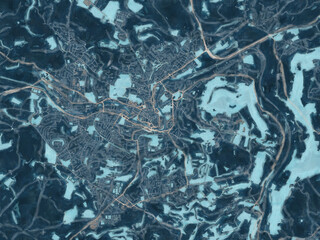 Painterly Style City Map of Bath, the United Kingdom in a Blue Color Scheme.