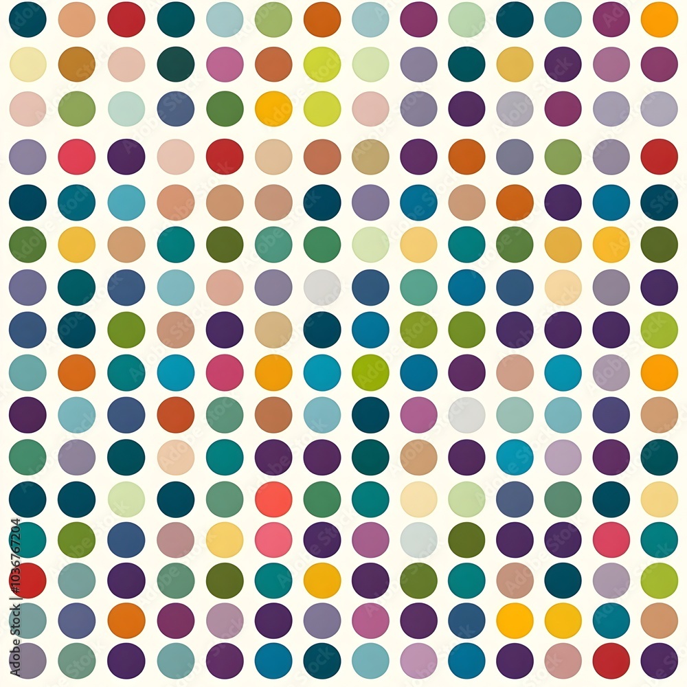 Poster vibrant minimalist dot pattern with muted and bright colors forming a captivating digital background