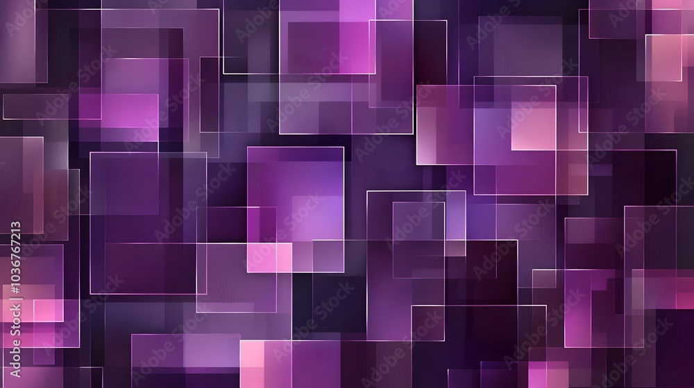 Poster abstract digital pattern of overlapping translucent purple squares with layered dimensional effect