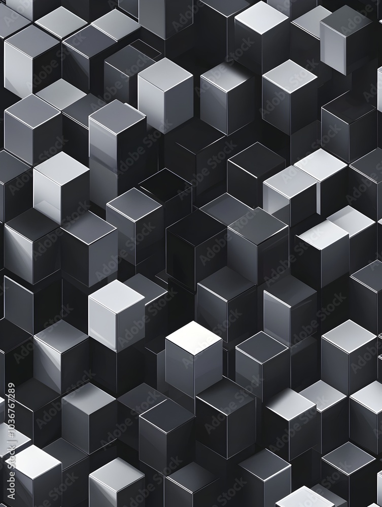 Aufkleber sleek and captivating monochrome digital geometric pattern of interlocking isometric cubes