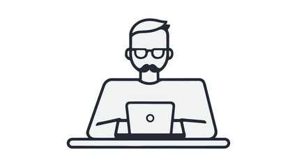 funny person with mustache working on laptop vector illustration