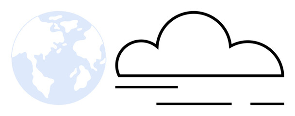 Simple vector image showing Earth and a cloud. Ideal for themes about weather global climate environmental awareness education and geography. Clean design appeals to eco-friendly campaigns