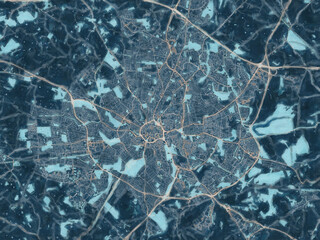 Painterly Style City Map of Coventry, the United Kingdom in a Blue Color Scheme.