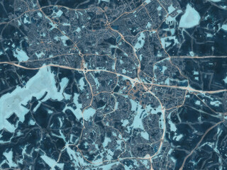 Painterly Style City Map of Telford, the United Kingdom in a Blue Color Scheme.