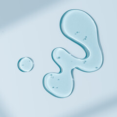 Blue liquid oil drops, 3d rendering beauty product face serum cosmetic minimalist background