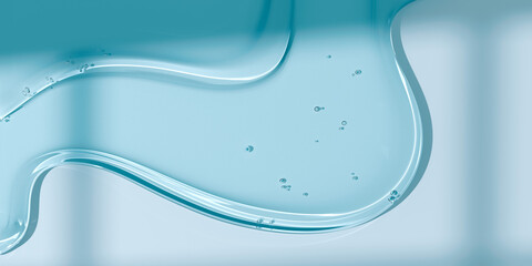 Transparent gel texture abstract blue cosmetic 3d rendering background. Hydrating serum beauty...