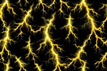 Aerial seamless pattern of yellow lightning strike over black background