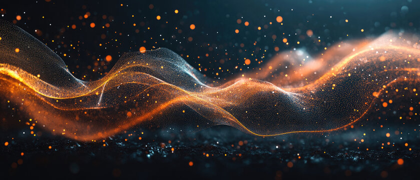 Ethereal Orange Waves With Sparkling Particle Effects