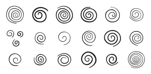Hand drawn doodle spiral set. Drawing line spirals vector illustration