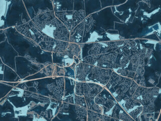 Painterly Style City Map of Tamworth, the United Kingdom in a Blue Color Scheme.