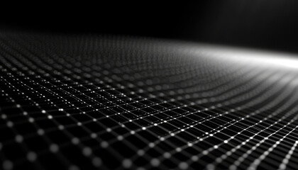 Black Grid Pattern With Glowing Dots In Perspective