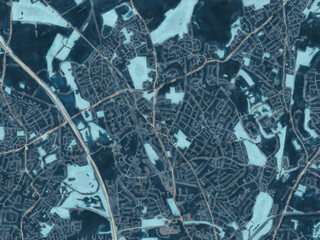 Painterly Style City Map of Bloxwich, the United Kingdom in a Blue Color Scheme.