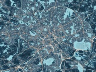 Painterly Style City Map of Leeds, the United Kingdom in a Blue Color Scheme.