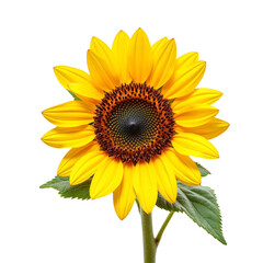 Fototapeta premium Bright Yellow Sunflower in Full Bloom with Green Leaves